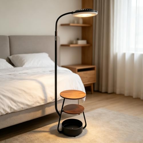 Image of Pedestal Fan with RGB Lights Dimmable Floor Standing Fan 3-Wind Speed