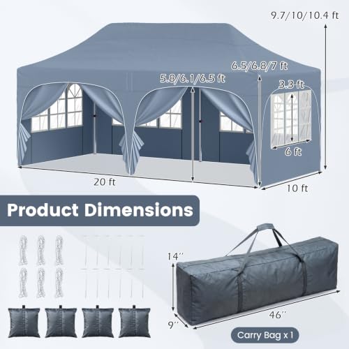 Image of Tangkula 10 x 20 ft Pop Up Canopy with 6 Removable Sidewalls