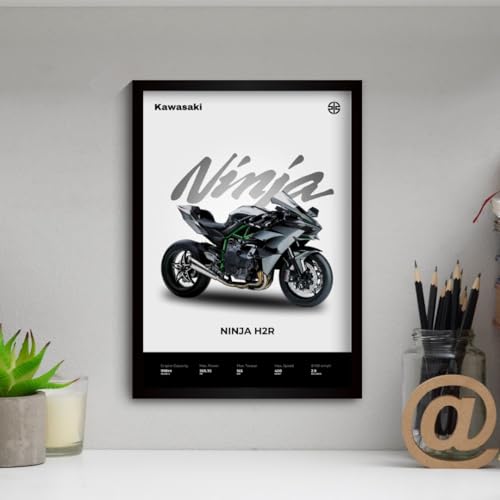 Image of Ninja H2R Poster | Framed Kawasaki A4 Sized (31 x 23 cm) | Ninja H2R Bike Poster for Wall, Gift for Boys, Bike Frames | Superbike Posters for Wall, Bedroom, Hostel, Study Area, Hostel Kawasaki (F 037)
