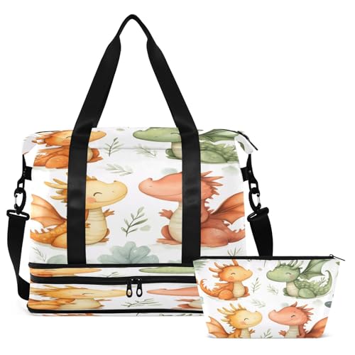 Little Dragons Forest Gym Bag for Women Sport Travel Duffel Bag Shoulder Weekender Overnight Bags with Wet Pocket & Shoe Compartment2