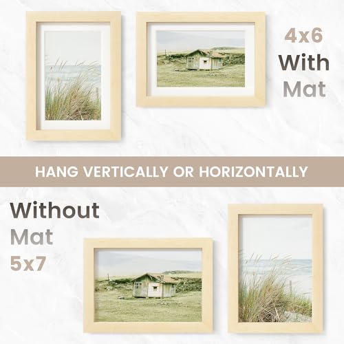 Image of 5x7 Picture Frame, USA-Sourced Natural Maple Wood Photo Collage Frame with HD Tempered Glass, Modern Simple 5 x 7 Wooden Frame Matted to 4x6, Gallery Wall Frames for Art, Wall or Tabletop Display