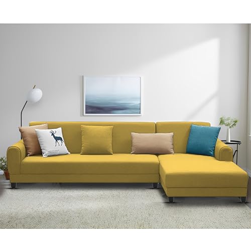 Image of Kraven RHS 6 Seater L Shape Sofa Set for Living Room (Yellow Fabric) Premium Fabric Sofa