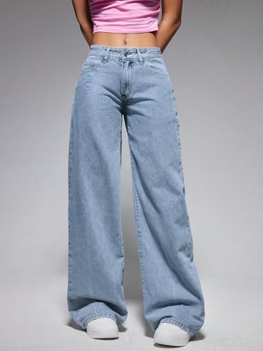 Image of Shasmi Women's Black Wide Leg Baggy Jeans High Waist Relaxed Fit Denim Pants - Loose Straight Fit Korean Style Oversized Casual Jean for Womens (Jeans 294)