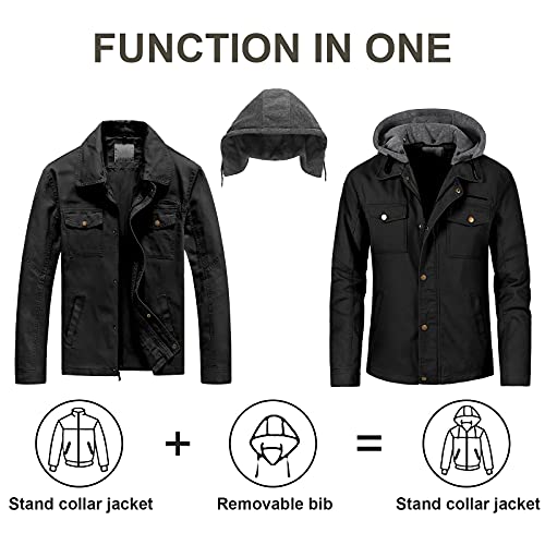 Pursky Men's Casual Field Cotton Jacket with Removable Hood