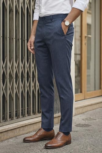 Image of Louis Philippe Men's Slim Fit Elastica - Flat Front Comfort Stretch for All Day Comfort & Flexibility Checks Formal Trouser