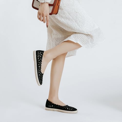 Image of HEAWISH Women's Ballet Flat Daisy Round Toe Dress Shoes Casual Slip On Rope Loafer