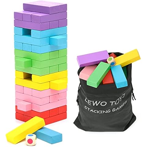 Lewo Wooden Stacking Board Games Building Blocks for Kids Boys Girls- 48 Pieces Cover