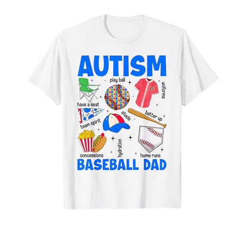 Autism Baseball Dad Papa Autism Awareness Support Autistic T-Shirt