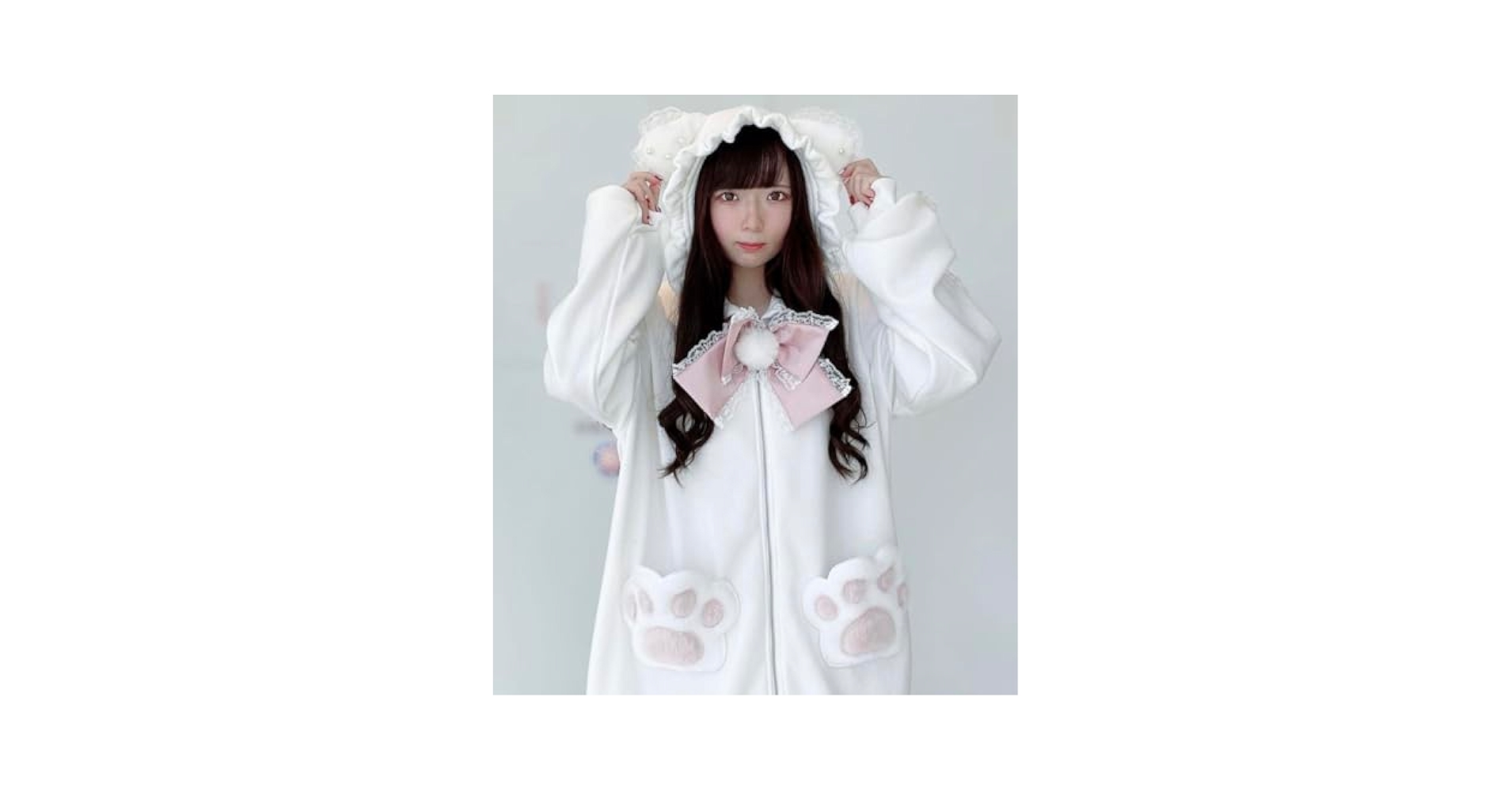 Ank Rouge ネコちゃんBigパーカー B(ホワイト×ピンク) Ank Rouge ネコちゃんBigパーカー B(ホワイト×ピンク)