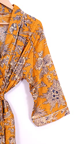Image of Pure 100% Cotton Robe For Womens Bathrobe Dressing Gown Long sleepwear Free Size Kimono