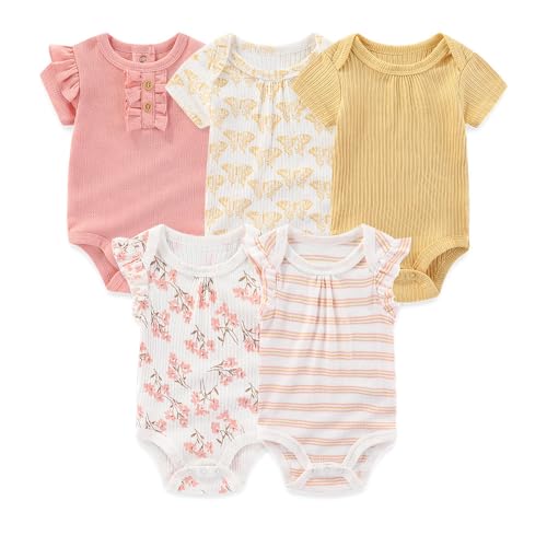 Kiddiezoom Newborn Baby Bodysuit Short-Sleeve Rompar Clothing Set 5-Piece