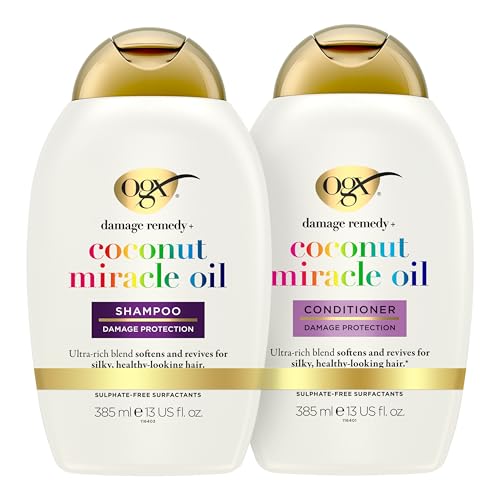 OGX Coconut Miracle Oil Shampoo & Conditioner (385 ml), Moisturising with Coconut Oil & Vanilla Extract, No Sulphate Surfactants, Anti Frizz Formula for Damaged & Dry Hair