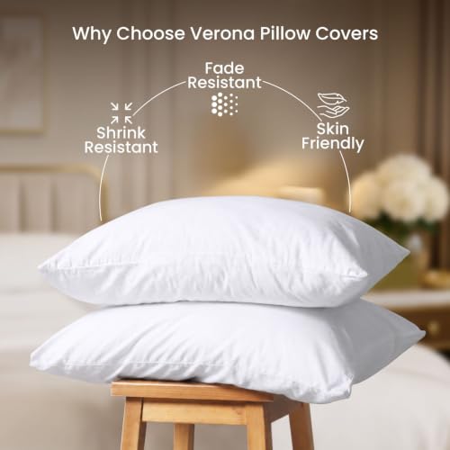 Image of Layers 100% Cotton White Pillow Covers | Soft Breathable Pillowcases - Set of 2 | Standard Size, Durable & Easy Care | Verona Collection