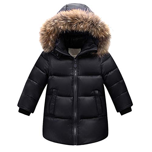 Girls Long Hooded Puffer Jacket Thicken Fur Collar Warmth Winter Outerwear Zip Up Cute Padded Down Coat Boys Clothes