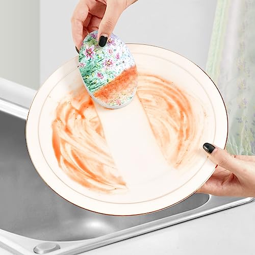 Image of Pink Flowers Field Kitchen Sponges Autumn Spring Summer Floral Cleaning Dish Sponges Non-Scratch Natural Scrubber Sponge for Kitchen Bathroom Cars, pack of 3