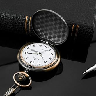 BOSHIYA Smooth Quartz Pocket Watches for Men Classic Arabic Digital Luminous Dial & Day Date Pocket Watch with Chain Christmas Graduation Birthday Gifts