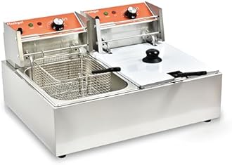 Commercial Deep Fryer with Basket 6-12L Capacity Adjustable Temperature and Timer Stainless Steel With lid Suitable for home/commercial/camping/outdoor (Double fry basket + machine-17.5lbs)