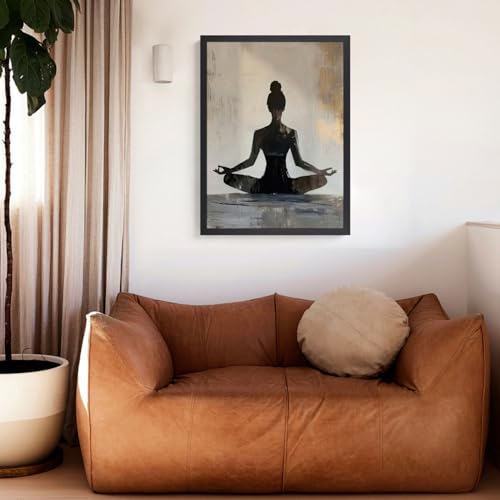 GELDSTEI Wood Framed Zen Wall Art, Modern Yoga Girl Canvas Painting, Tranquil Meditation Wall Decor, Spiritual Aesthetic Picture, Calming Mindfulness Poster Prints for Living Room Spa Yoga 12x16 Inch by GELDSTEI - Used condition - Image 6
