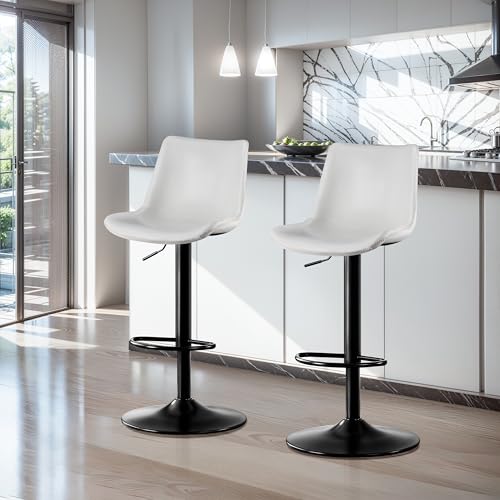Butacos ajustables STOOLINK, juego de 2 unidades, tapizados en microfibra de cuero con respaldo y giro de 360°, con reposapiés de 7,3 pulgadas, altura para barra, asiento de 17,5 pulgadas de ancho, color blanco miniatura 3