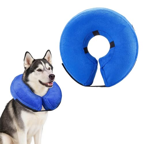 Aufblasbare Halskrause für Hunde Weicher Donut-Erholungskragen nach OP, Verstellbar & Bequem, Waschbarer Velours-Bezug, Robust & Anti-Leck L