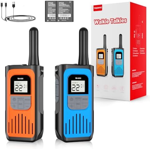 Walkie Talkies for Adults, Rechargeable Walkie Talkies Long Range 22 Channel Two-Way Radios with 1200mAh Li-ion Batteries and USB Charger for Biking,Camping,Hiking,2 Pack