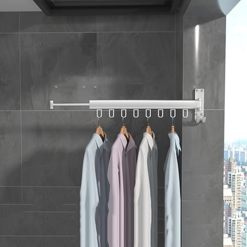 Clothes Airer - Pull Out Clothes Hanger Rail Rack - Clothes Drying Rack Wall Mounted with Space Saver Hangers Design Universal Folding Retractable for Balcony Patio Mudr