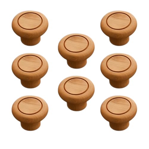 Image of 8 Piece Drawer Knobs for Kitchen- Door Knob for Cabinet, Cupboard & Dresser |Material-Steam Beech Wood, Natural Wood Finis| - 1.5 Inch-| 3 Years Warranty |