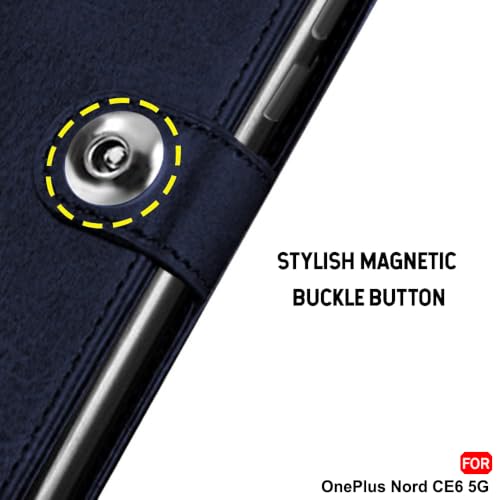 Image of TheGiftKart Genuine Leather Finish Flip Back Cover Case for OnePlus Nord CE 6 5G | Inbuilt Pockets & Stand | Wallet Style | Designer Button | Flip Back Cover for OnePlus Nord CE6 (Faux Leather, Blue)