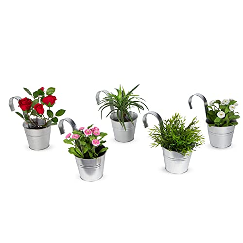 Brightmaison Lily Hanging Planter For Balcony & Garden Decor, Galvanized Plant Pots - Succulent Pots Set Of 5, Silver #TOP2
