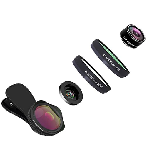 Natural Tactility Lightweight Professional Cellphone 4K HD Camera Lens Wide-Angle Macro CPL Starburst Fisheye Compatible with iPhone, Pixel, Samsung, Android, Smartphones