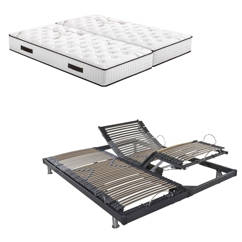 EBAC Literie Ensemble Relaxation S50 + Matelas Mousse Myriade - 5 Zones - 2x80x200 - Gris