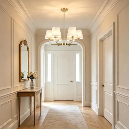 Farmhouse Chandelier, 6-Light Gold Chandelier with beige Fabric Shades - image 7