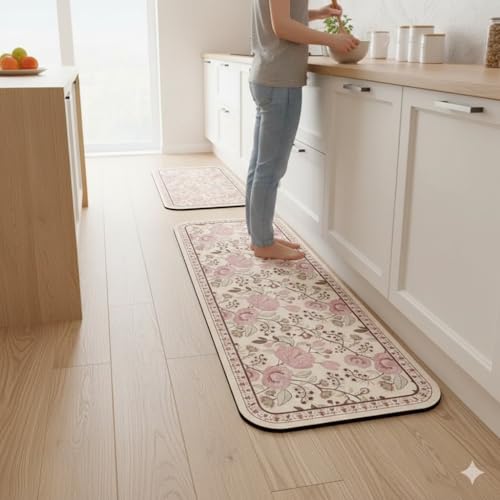 Image of Proxin Rubber Kitchen Mats for Floor 2 Pcs Non Slip Kitchen Mats Washable Cushion Rug for Home, Cooking & Standing Comfort Kitchen Decor with Modern Design with Easy to Clean (118 x 38cm, 58 x 38cm)