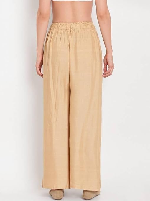 Image of Women's Solid Viscose Rayon Palazzo Pants | Wide Leg Loose Fit Trousers | Office, Casual Ethnic Bottom Wear | Combo Pack of 2