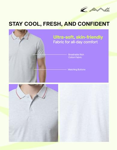 Image of AWG ALL WEATHER GEAR Rich Cotton Polo T-Shirt | Half Sleeve Classic Fit | Soft Breathable Solid Tee | Casual & Office Wear | Comfortable Everyday Cotton Polo | Mens Tshirts