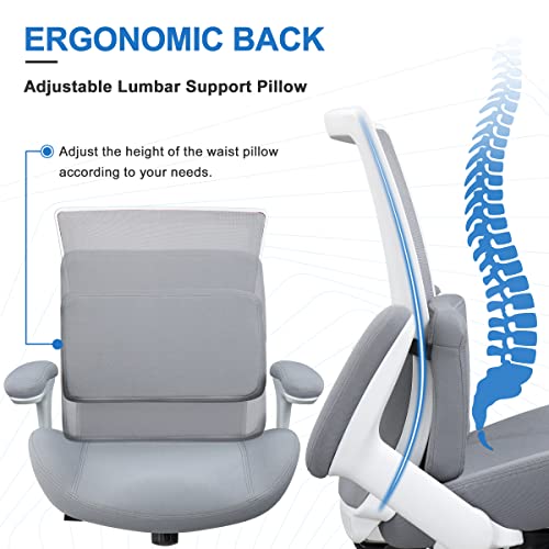 Longboss Big And Tall Office Chair Ergonomic Mesh Computer Desk Chair With Flip-Up Padded Armrest And Adjustable Lumbar Support Pillow (Gray) #TOP4