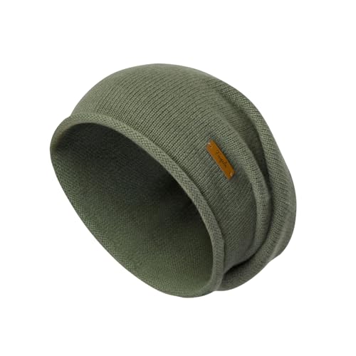 FUQILA 100% Merino Wool Slouchy Beanie Hat, Women Warm Winter Caps Soft, Ladies Breathable & Cozy Stretchy Knitted Skull Cap (US, Alpha, One Size, Absinthe Green)