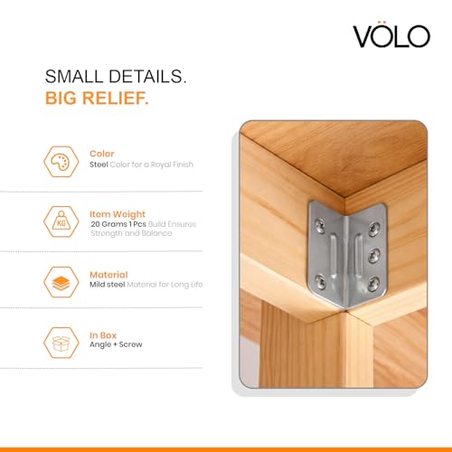 Image of Volo L Angle Bracket for Reinforcing Chairs /Tables - Shelf Bracket 25mmx25mm Zinc Plated, L Shape Bracket for Solid Shelf Support, Joint Right Corner Brace (1 x 1 Inch) (25mm (1 inch), 48)