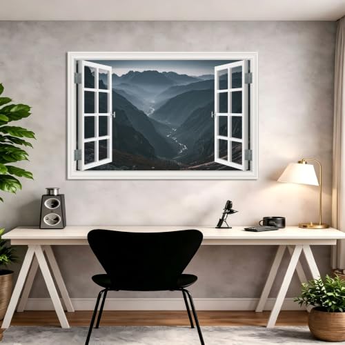 Cuadro lienzo efecto ventana para dar luz a dormitorios oscuros vista al lago 4