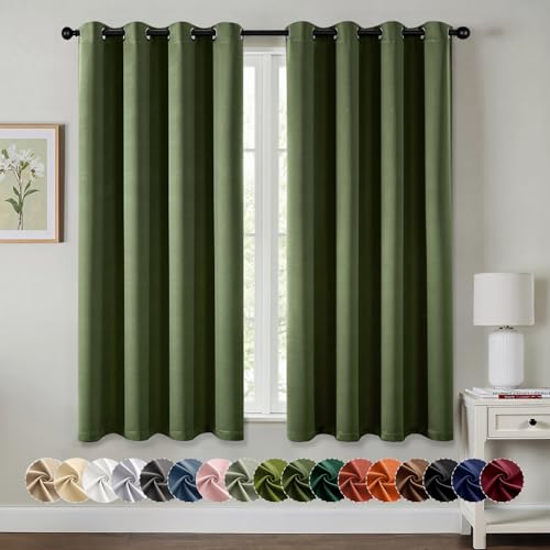 Image of MIULEE Blackout Curtains for Bedroom Living Room 2 Panels, Thermal Insulated Room Darkening Drapes Grommet Noise Reducing Light Blocking Window Treatments 68 Inches Long 55x68 Inch Olive Green
