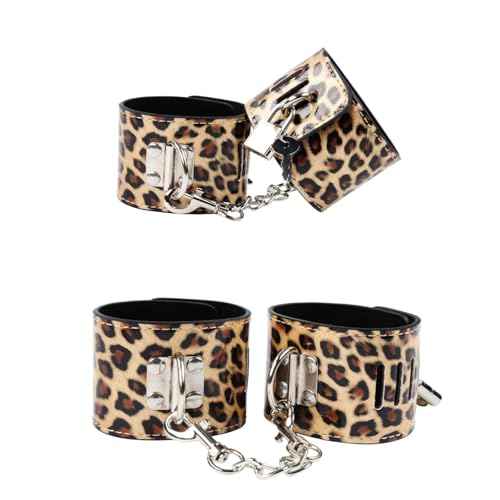 Generico Manette in Pelle Metallizzata con Stampa Leopardata e bloccaggio - Set di Manette alla Caviglia in 2 Pezzi, Set di Giochi di Ruolo per Coppie in Camera da Letto-ITRB (Oro)
