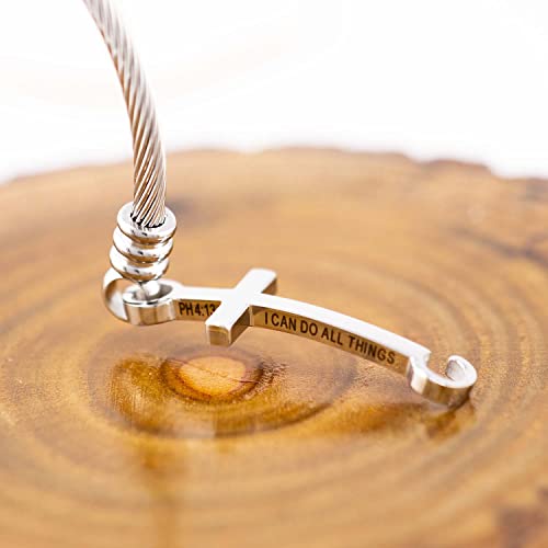 Wdshow Religious Cross Bracelet Cuff Bangle Christian Jewelry Stainless Steel (Ph 4:13-I Can) #TOP2