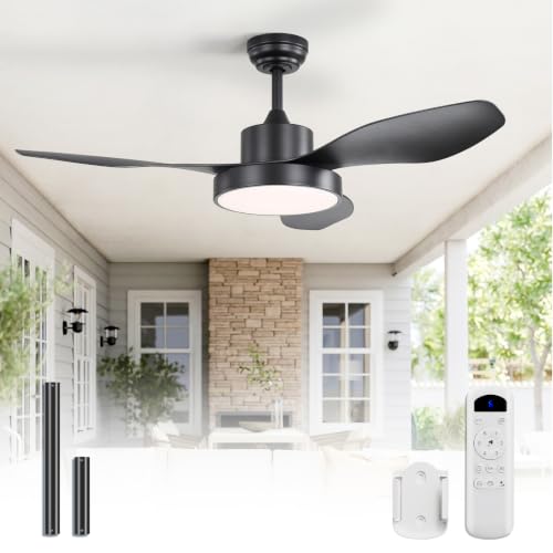 Image of Sofucor 47 Inch Ceiling Fan with Lights Flush Mount Modern Outdoor Ceiling Fans with Remote Control, 3CCT Dimmable 6 Speeds Quiet DC Motor & Timer for Patio Bedroom Living Room
