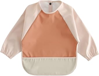 Waterproof Baby Bibs,Infant Toddler Long Sleeve Feeding Bib With Food Catcher,Wipe Clean & Washable