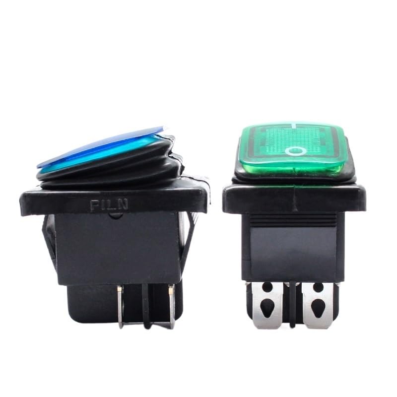 50pcs kcd4 Heavy Duty Waterproof on Off Sliver Contact Point Copper pin Green red led lamp 220v 30A Rocker Switch(Red,220v)