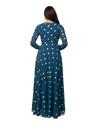 Image of FIORRA Women's Fit and Flare Floor Length Georgette Printed Gown with Dupatta