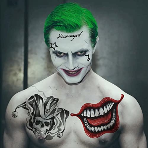 Image of VANTATY 5 Sheets 3D Halloween Joker Temporary Tattoos For Men Women Adults, Gothic, Halloween Style, Waterproof, Cartoon Pattern, A(5 Large Sheets), Adults