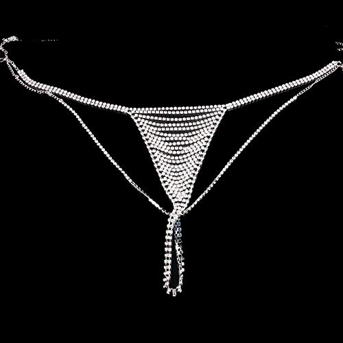 Sexy Rhinstone Underwear Thong Panties Crystal Body Chain Jewelry Bikini Crystal Belly Waist Body Chain For Women (Silver) #TOP2