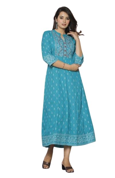 Image of Krishna Garments Jaipur's Sanganeri Women's Viscose Rayon Anarkali Kurta with Beautiful Chikan Embroidery Work If You wear This, Your Look Will Very Good