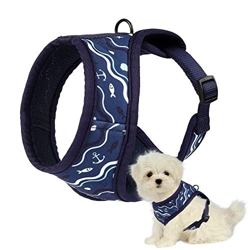 Mile High Life | Dog Cat Vest Harness | No Choke Pull | Easy Step-In | Breathable Soft Mesh Padding | Puppy Training Halter | Navy/Blue Wave | Small Girth (13.2"-19.7") #TOP25
